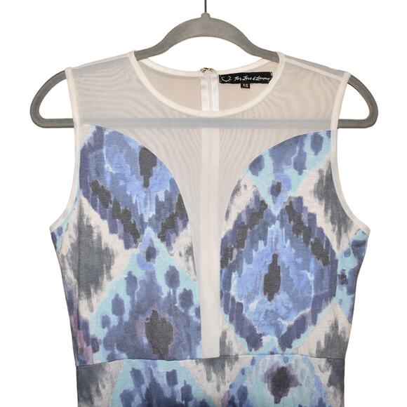 FOR LOVE &‎ LEMONS $198 Mesh Panel Sleeveless Mini Dress Blue Ikat XS - Picture 3 of 4